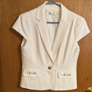 New York & company white Short-Sleeve Tailored Blazer with Gold Accents